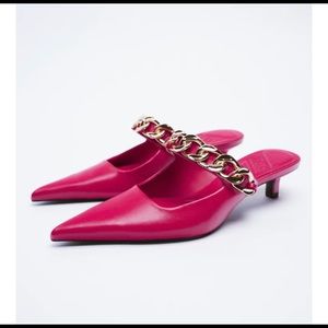Zara Pink Mules With Chain Detail